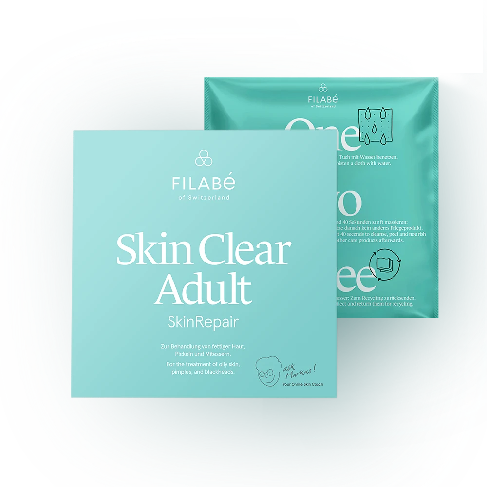 Skin Clear Adult Filabé Tuch gegen fettige Haut, ölige Glanz, Pickel, Mitesser, Akne, Poren, ab 22, Problemhaut Hautpflege Nachtpflege